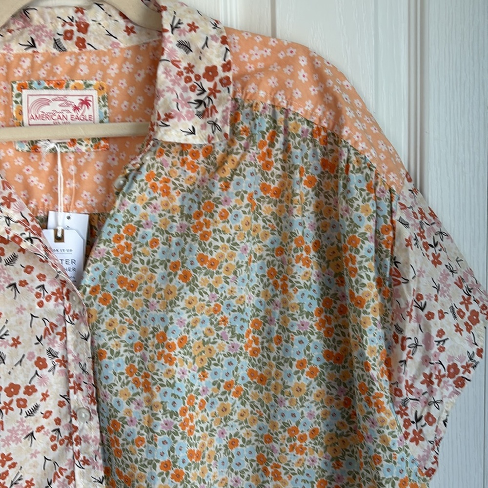 American Eagle Mixed Print Floral Patchwork Butto… - image 3